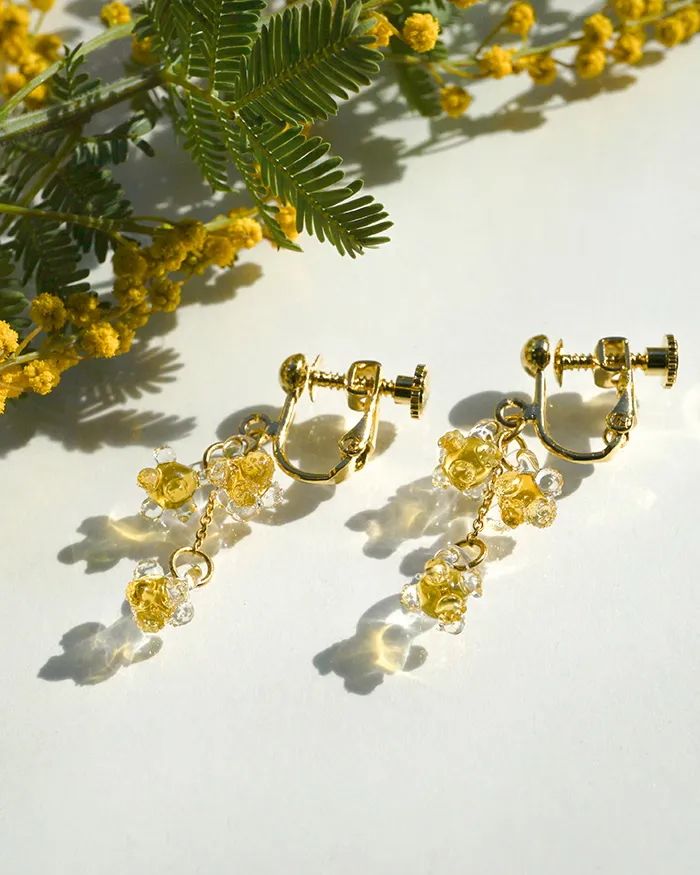 イヤリング ひとふさのミモザ イエロー3